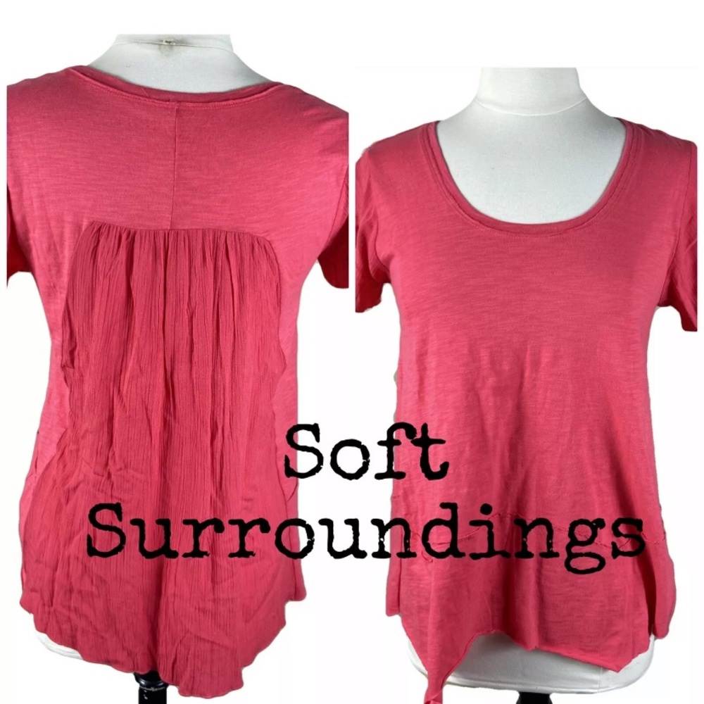 Soft Surroundings Size S Asymmetrical Pink Tunic Top Short Sleeve T Shirt